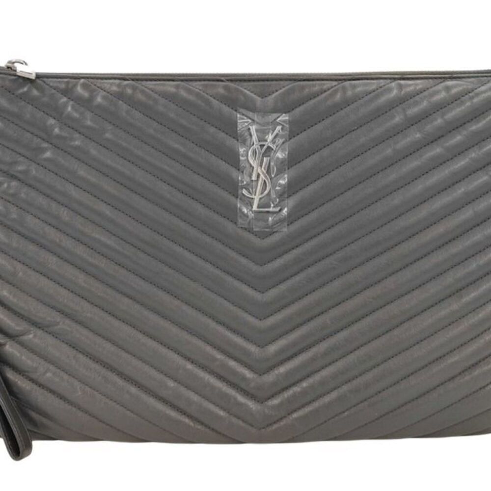 YVES SAINT LAURENT Clutch Bag Monogram Document Holder 440222 Gray Leather Un...